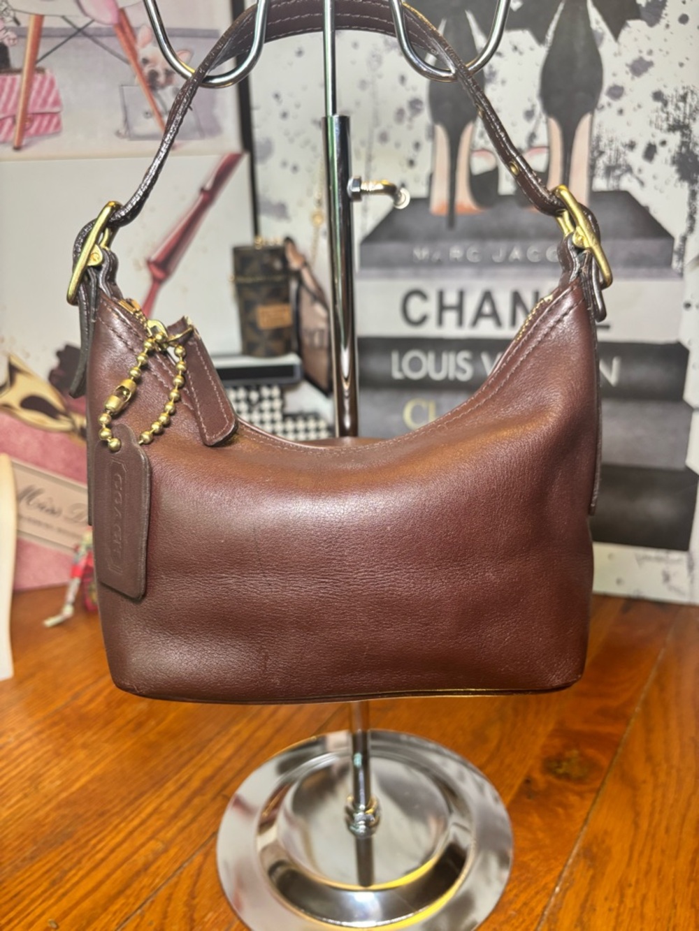 Vintage Coach Brown Glove-Tanned Leather Baguette Shoulder Bag #9844 Y2K